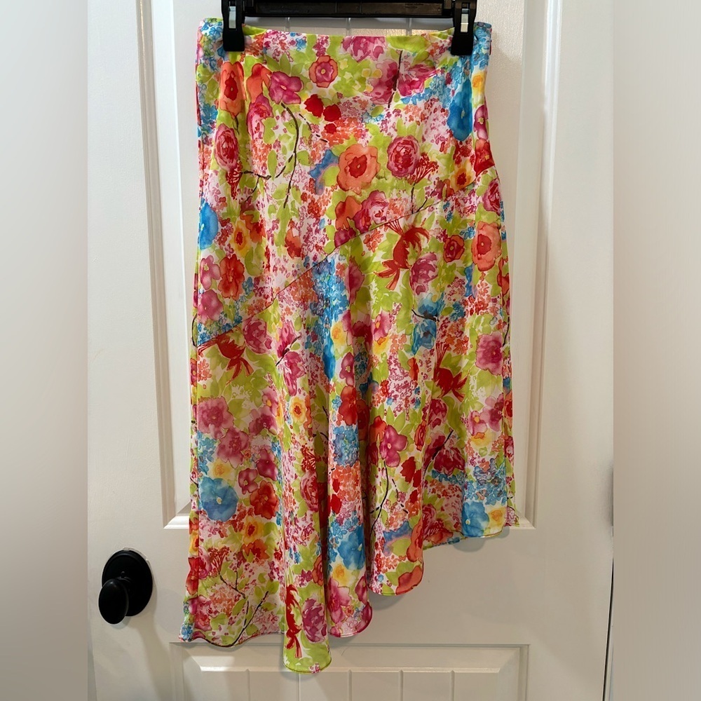 Nine & Company Asymmetrical Floral Ruffle Midi Skirt Vintage Y2K Size 4